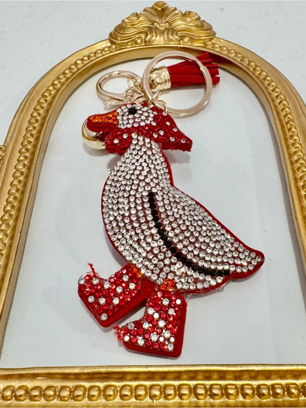 New Crystal Embellished Red Goose Keychain  Charm